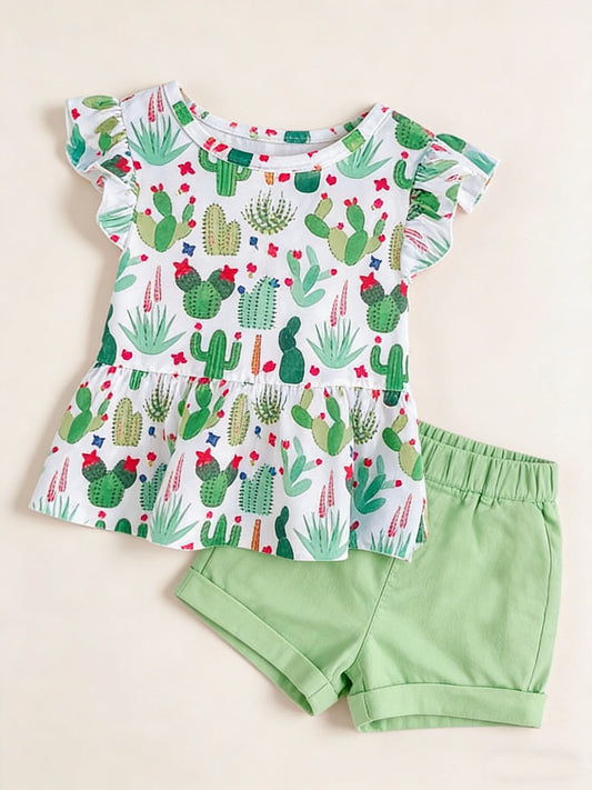 Baby Girls Cactus Flowers Tunic Shorts Western Clothes Sets Preorder