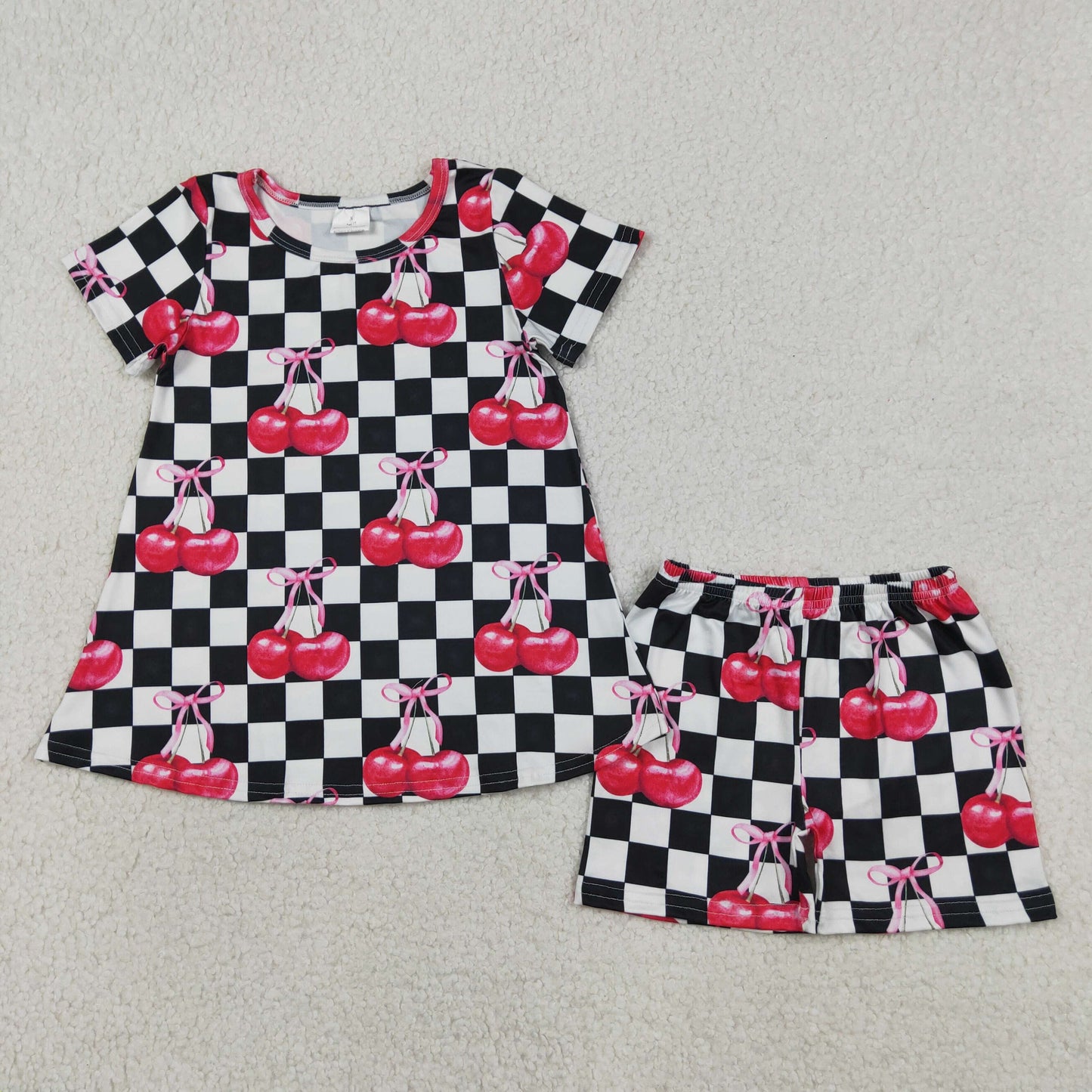 Baby Girls White Black Checked Cherry Tunic Shorts Clothes Sets
