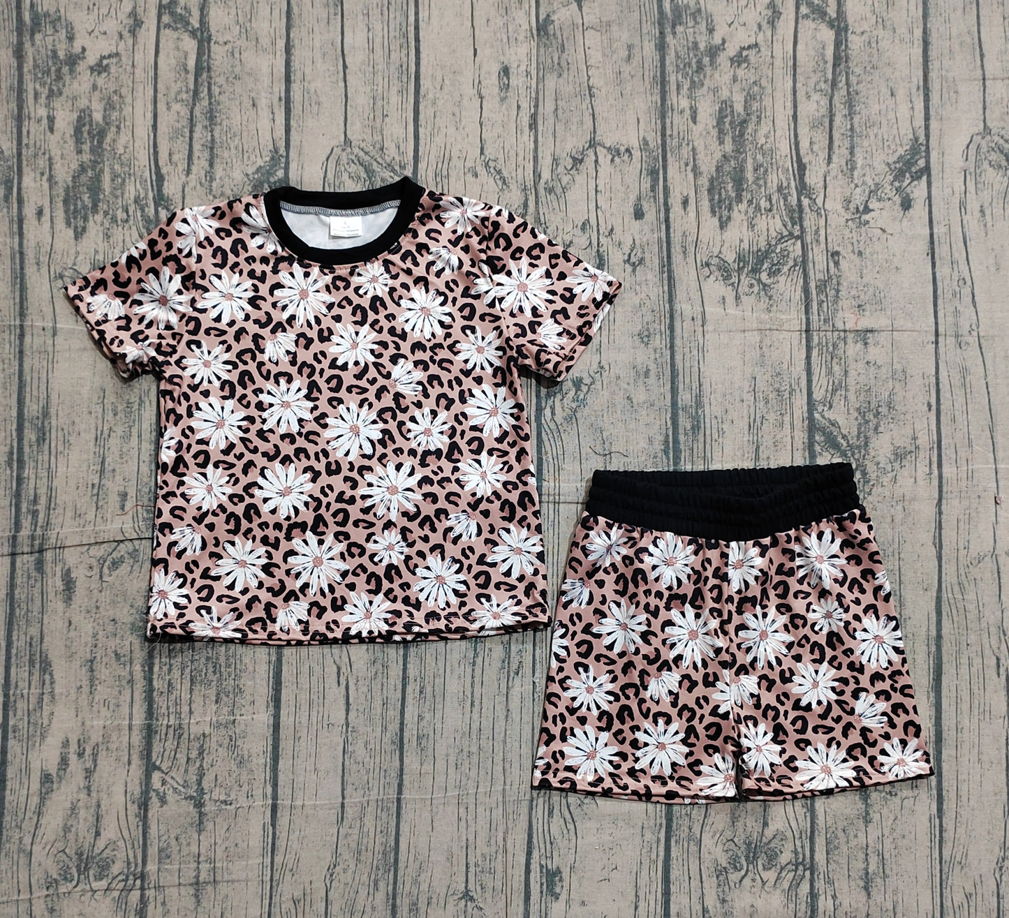 Baby Girls Leopard Daisy Flowers Top Short Pajamas Clothes Sets