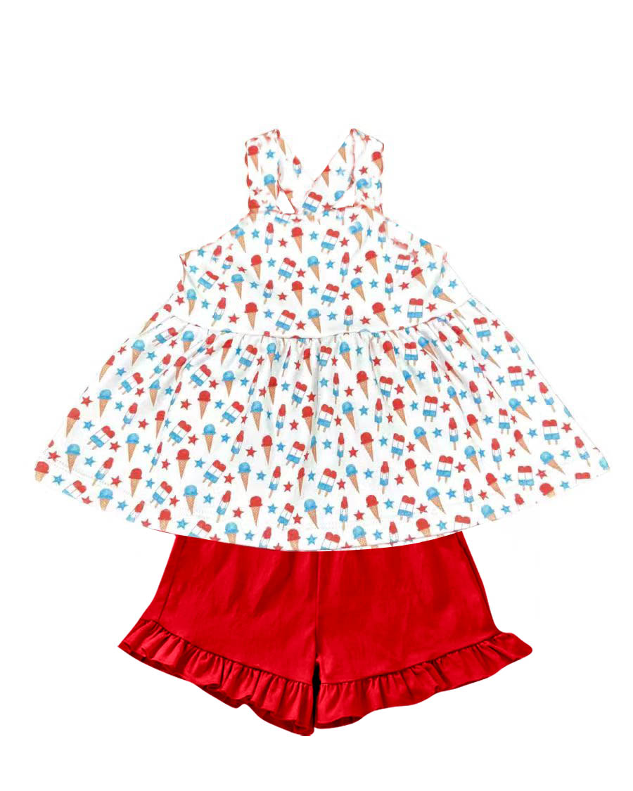 Baby Girls Stars Popsicle Tunic Ruffle Shorts 4th of July Clothes Sets