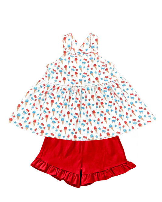 Baby Girls Stars Popsicle Tunic Ruffle Shorts 4th of July Clothes Sets