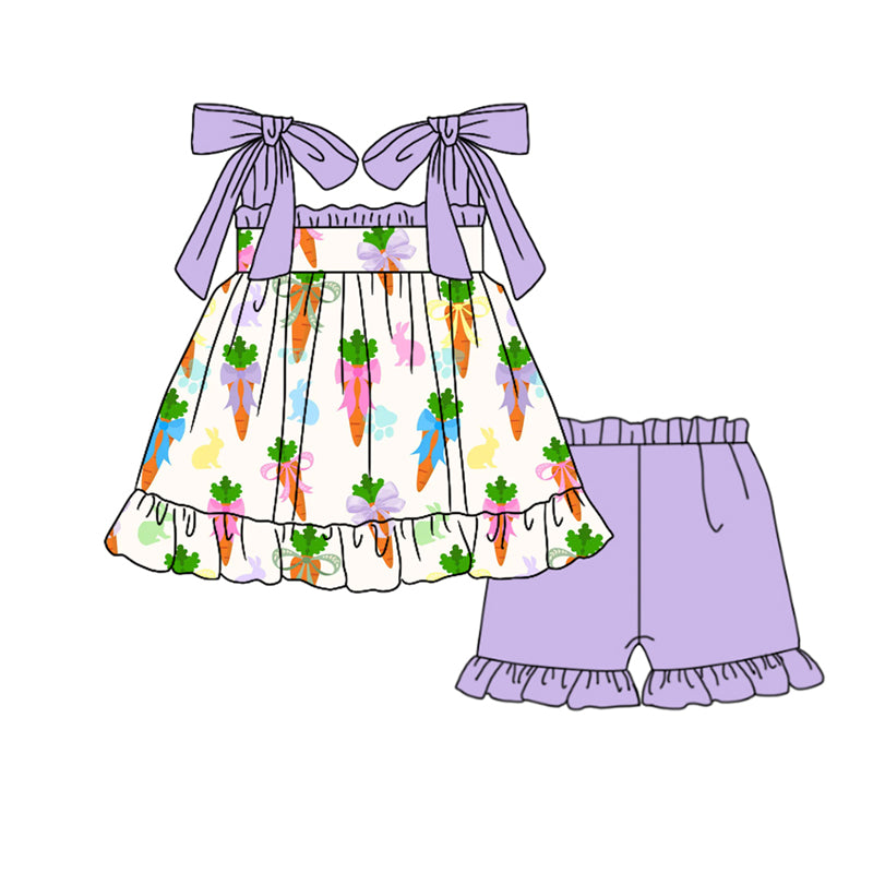 Baby Girls Strap Carrot Rabbits Tunic Ruffle Shorts Easter Clothes Sets