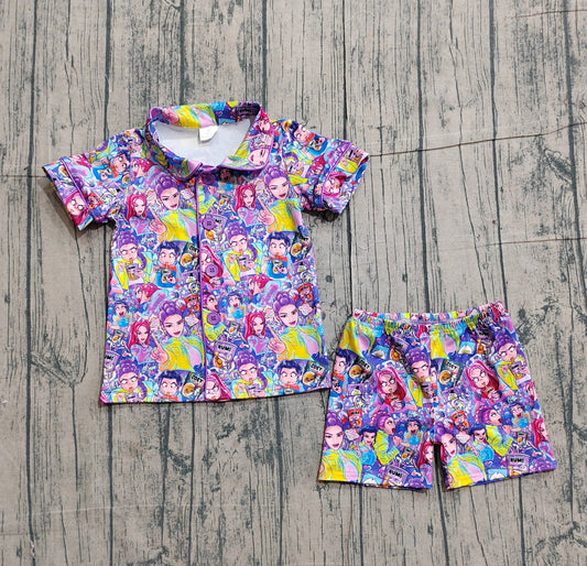 Baby Girls Demon Hunter Button Top Shorts Pajamas Sets