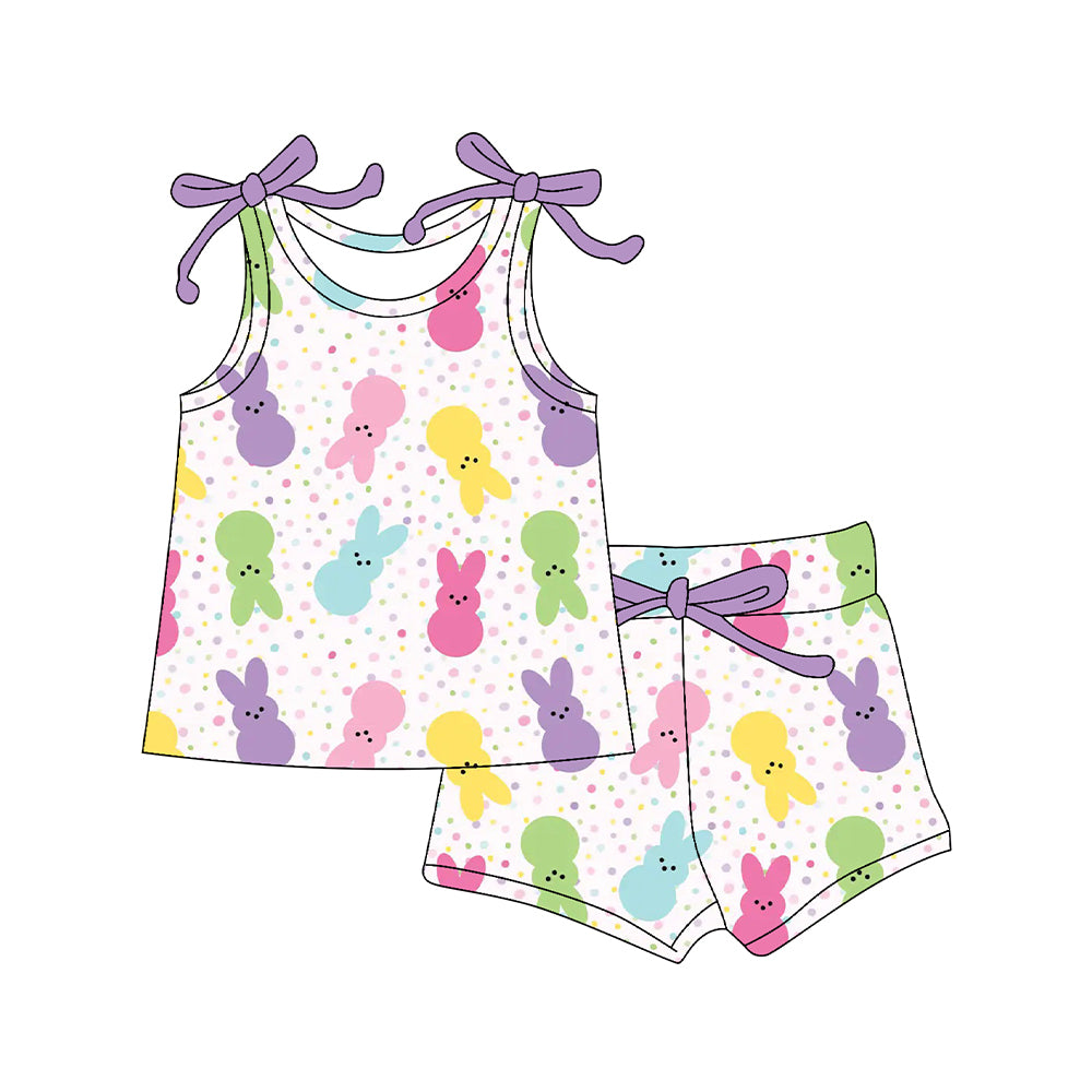Baby Girls Colorful Rabbits Polka Dots Top Shorts Easter Clothes Sets Preorder