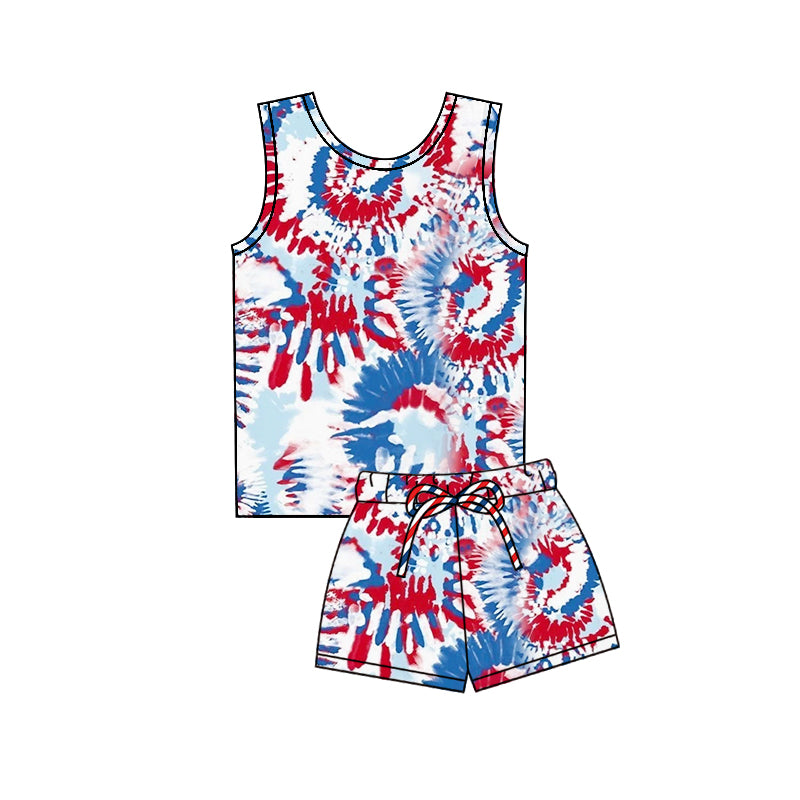 Baby Girls Red Blue Camo Top Shorts 4th of July Clothes Sets Preorder