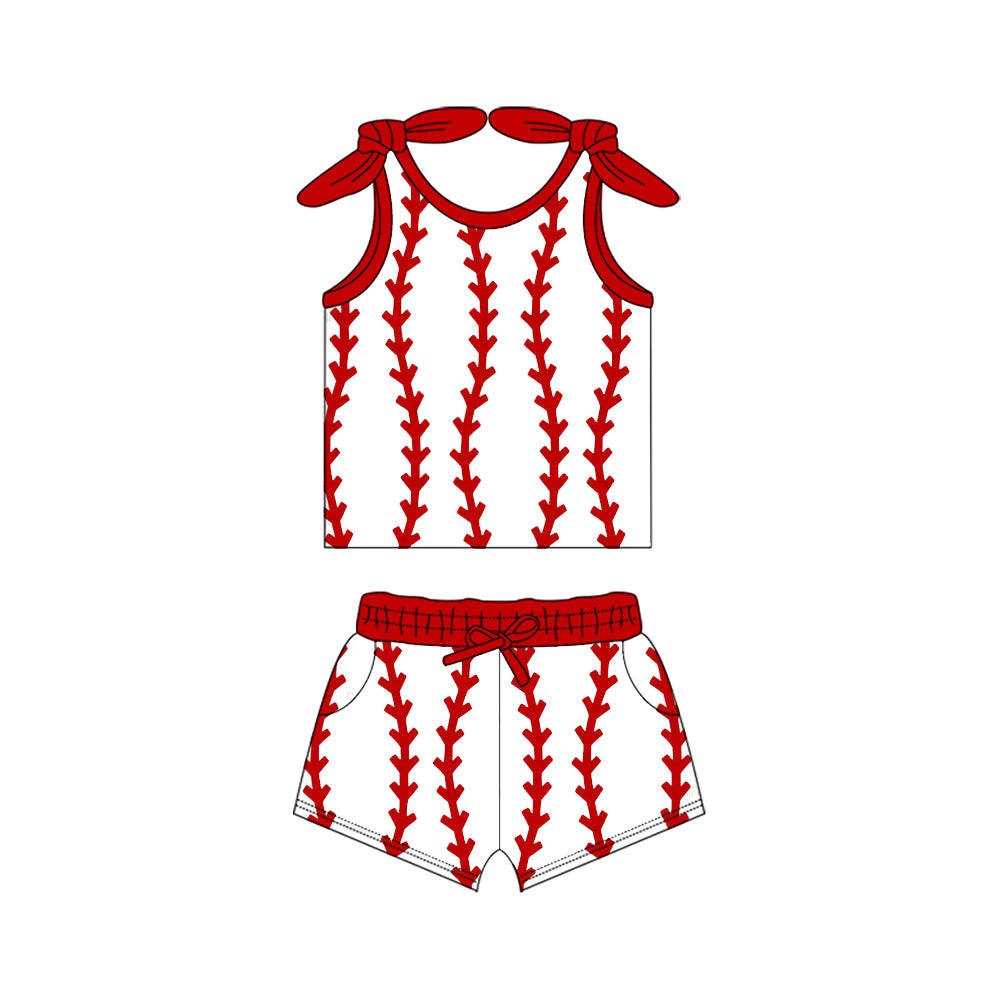 Baby Girls Baseballs Stripe Top Pockets Shorts Team Clothes Sets Preorder