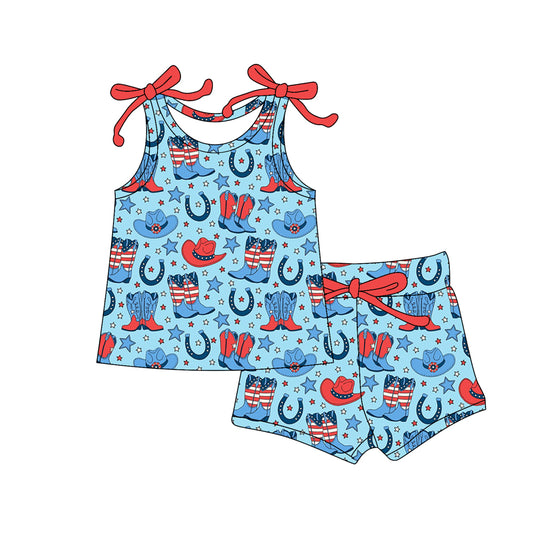 Baby Girls Stars Hats Boots Top Short 4th of July Western Clothes Sets Preorder