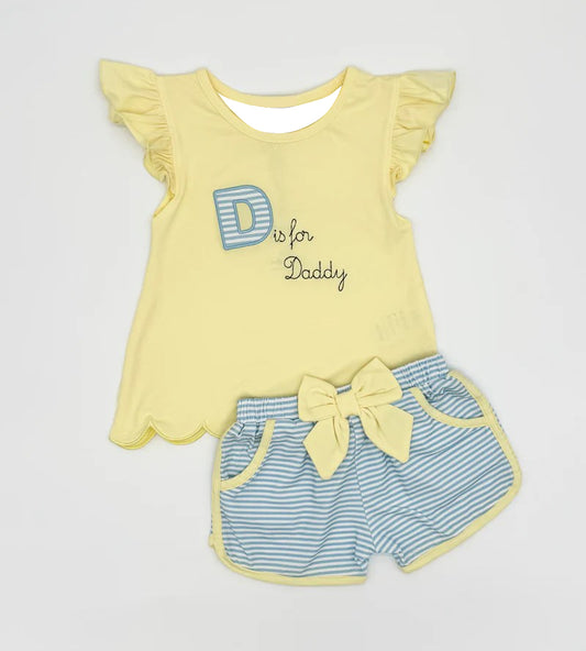Baby Girls Did for Daddy Tunic Stripe Pockets Short Clothes Sets Preorder