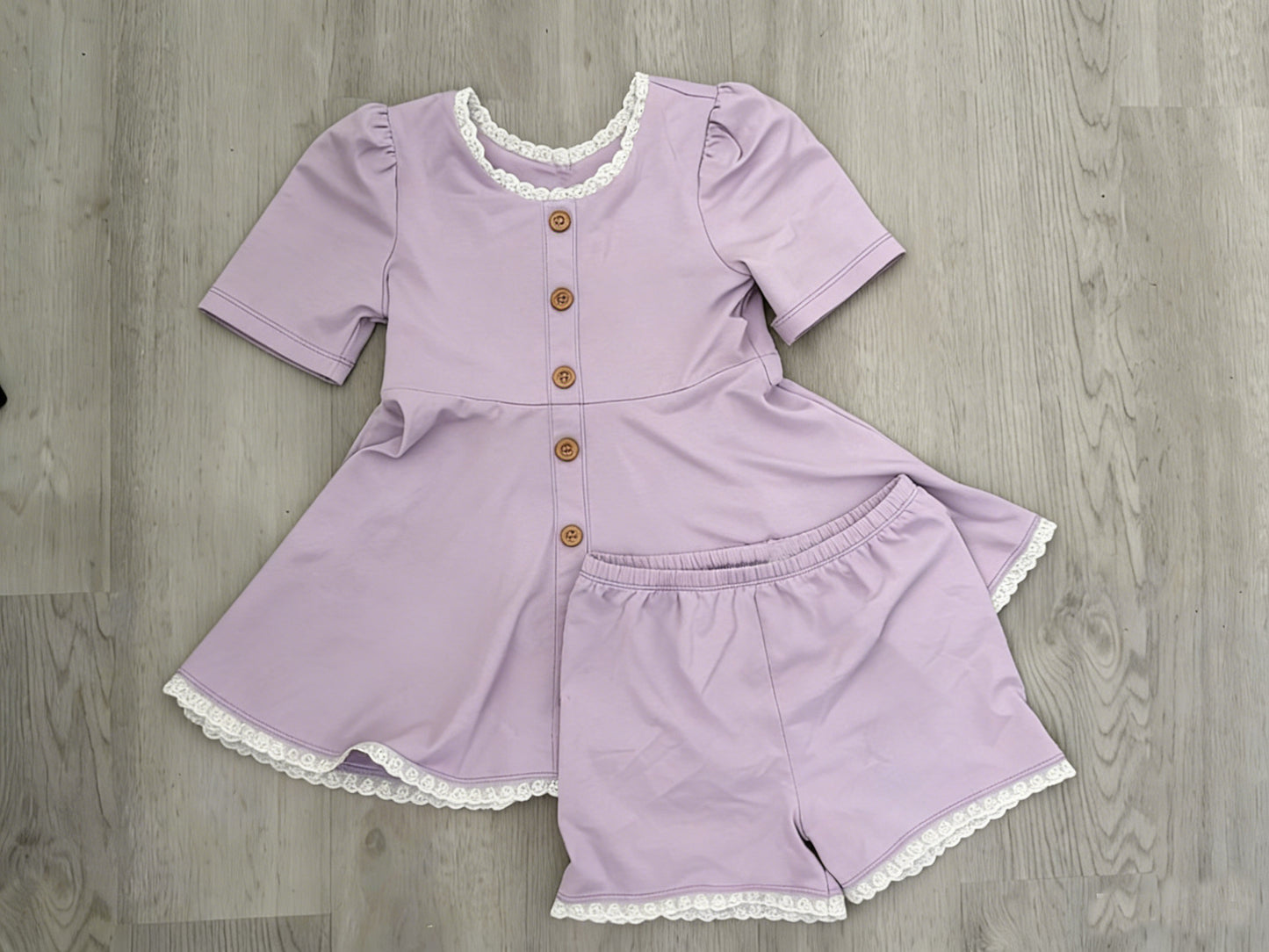Baby Girls Lavender Button Tunic Ruffle Shorts Clothes Sets Preorder