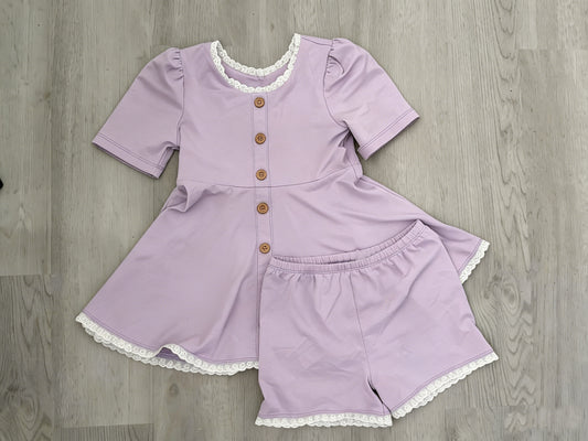 Baby Girls Lavender Button Tunic Ruffle Shorts Clothes Sets Preorder