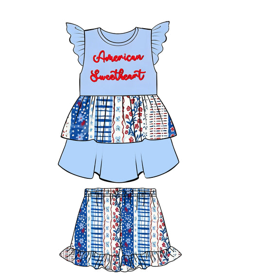 Baby Girls American Sweethearts Tunic Ruffle Shorts 4th of July Clothes Sets Preorder