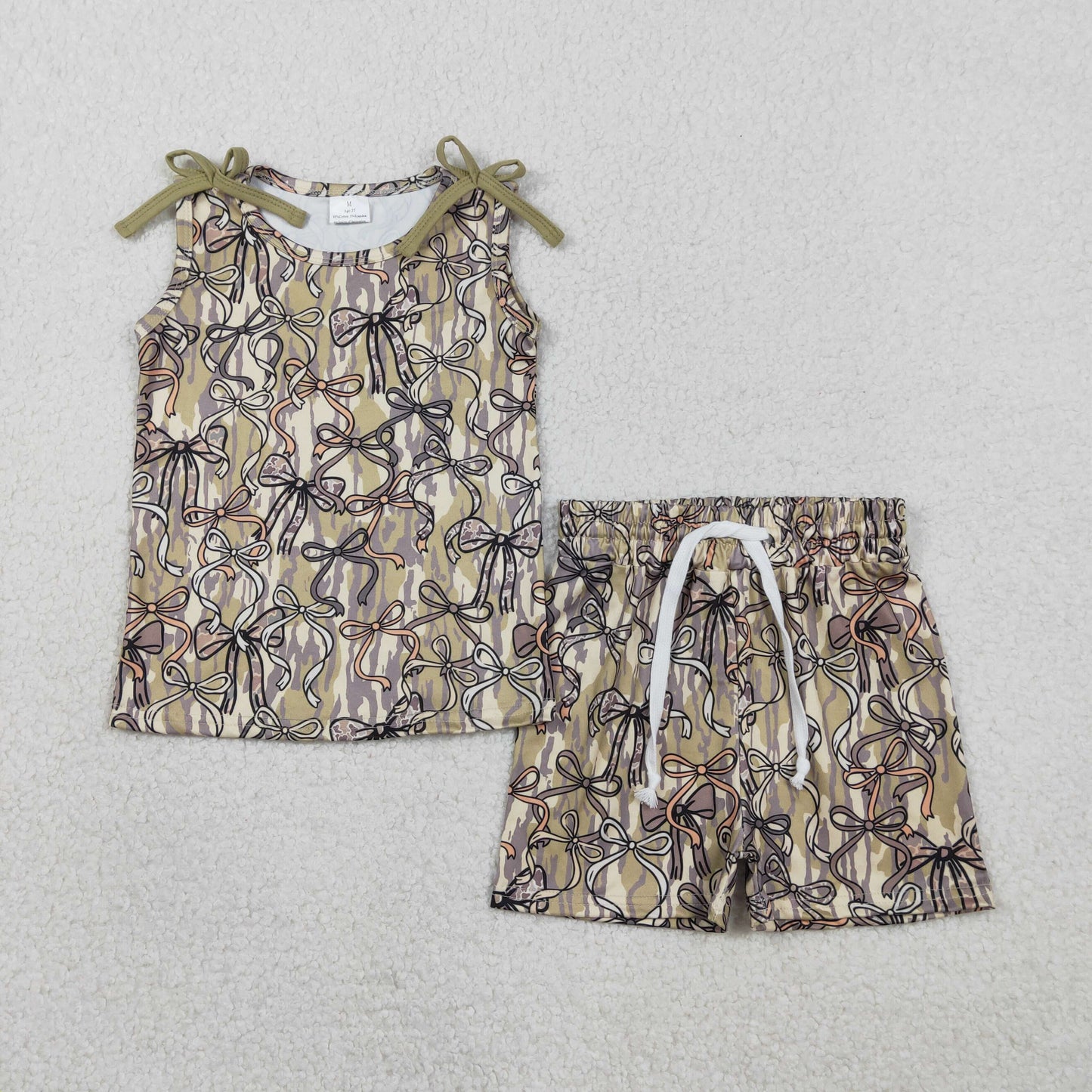 Sibling Family Adult Women Girls Olive Camo Bows Pajamas Clothes Set Zipper Rompers