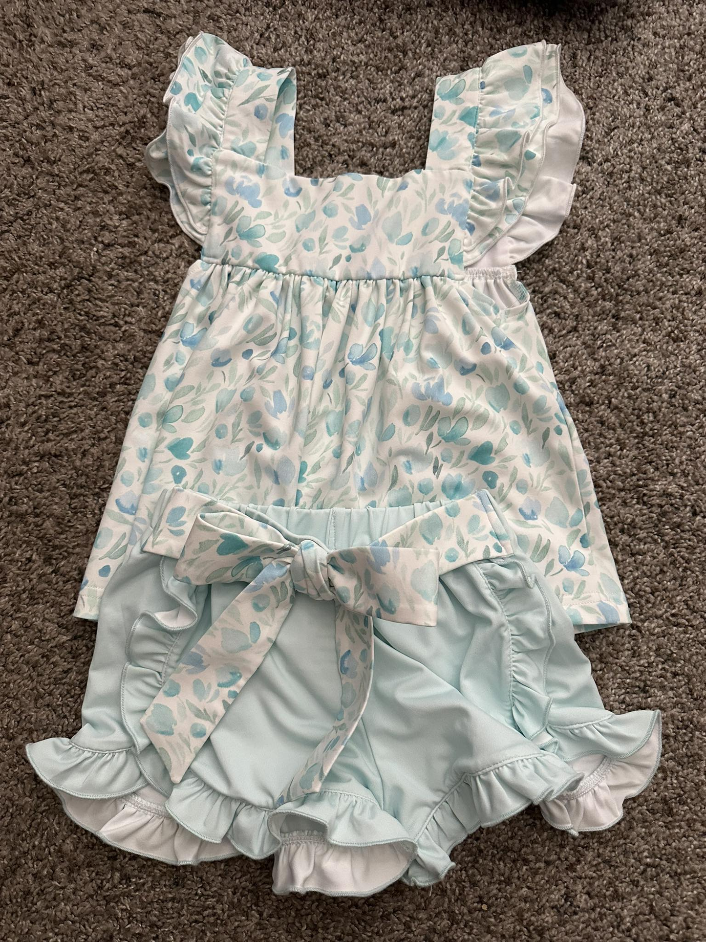 Baby Girls Flutter Sleeve Flowers Tunic Ruffle Shorts Clothes Set Preorder