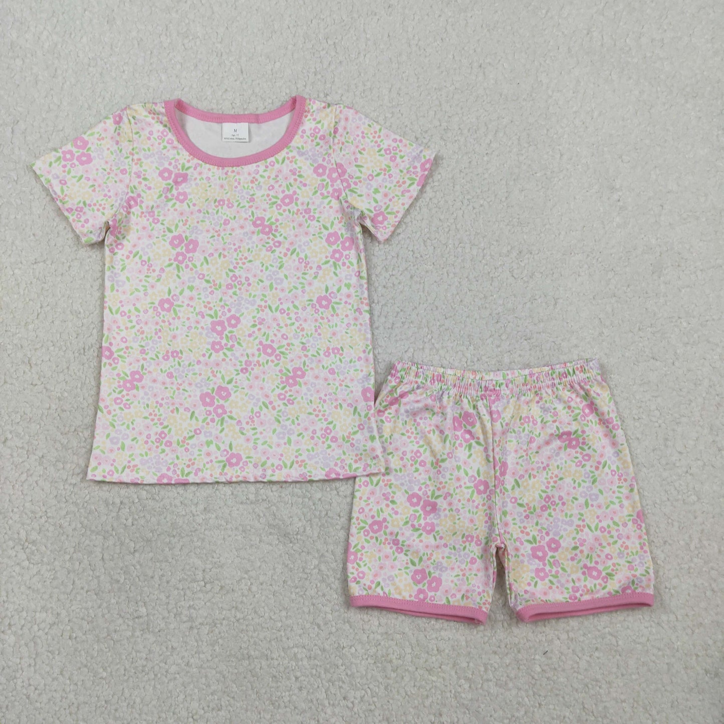 Sibling Baby Girls Colorful Flowers Bows Top Short Pajamas Clothes Sets
