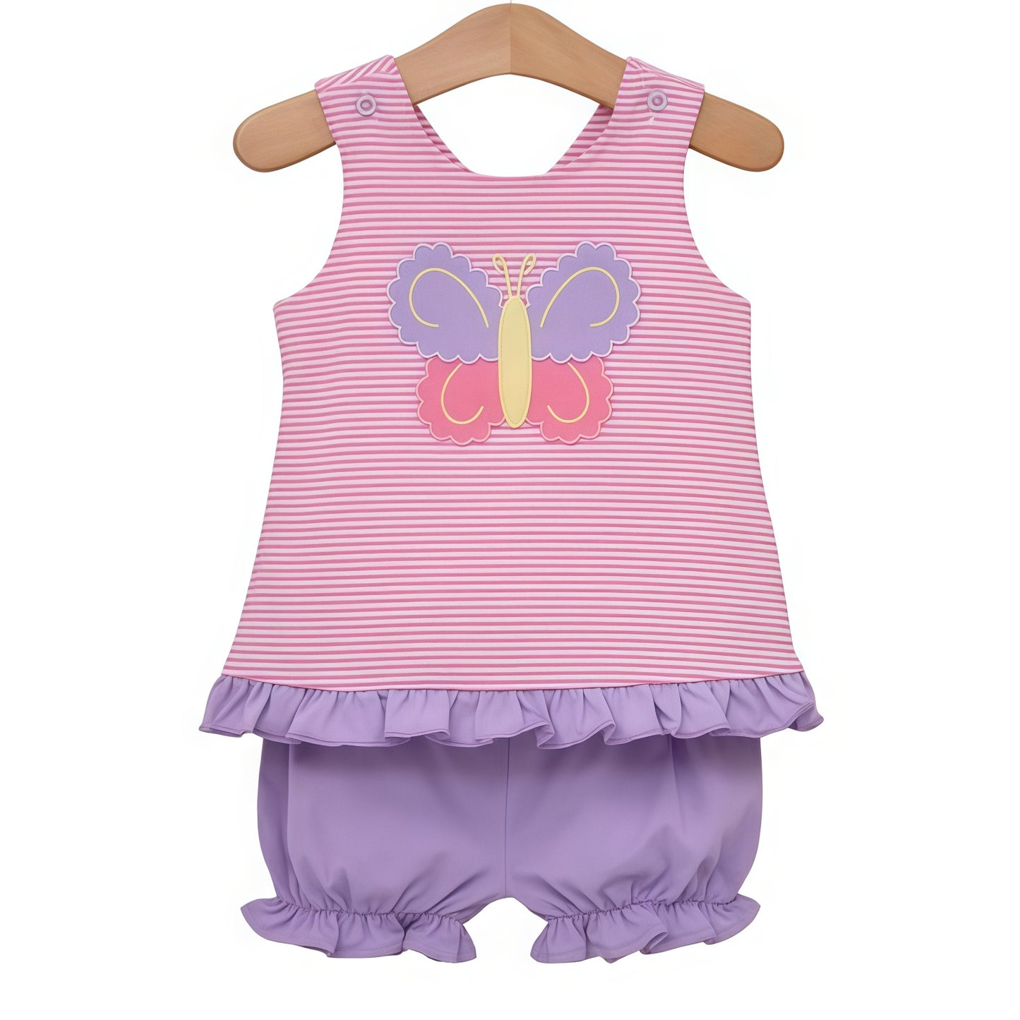Baby Girls Sleeveless Pink Stripe Butterfly Tunic Ruffle Shorts Clothes Sets Preorder