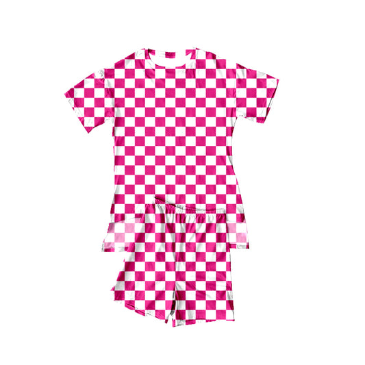 Baby Girls Pink Checked Ruffle Top Short Pajamas Sets Preorder