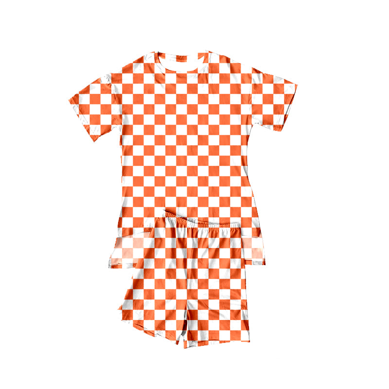 Baby Girls Orange Checked Ruffle Top Short Pajamas Sets Preorder