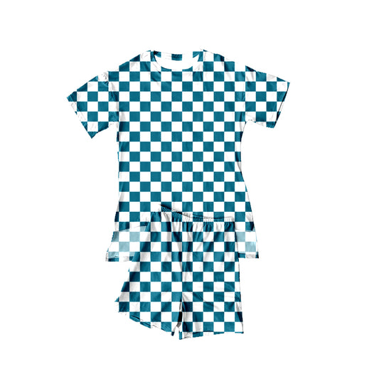 Baby Girls Green Checked Ruffle Top Short Pajamas Sets Preorder