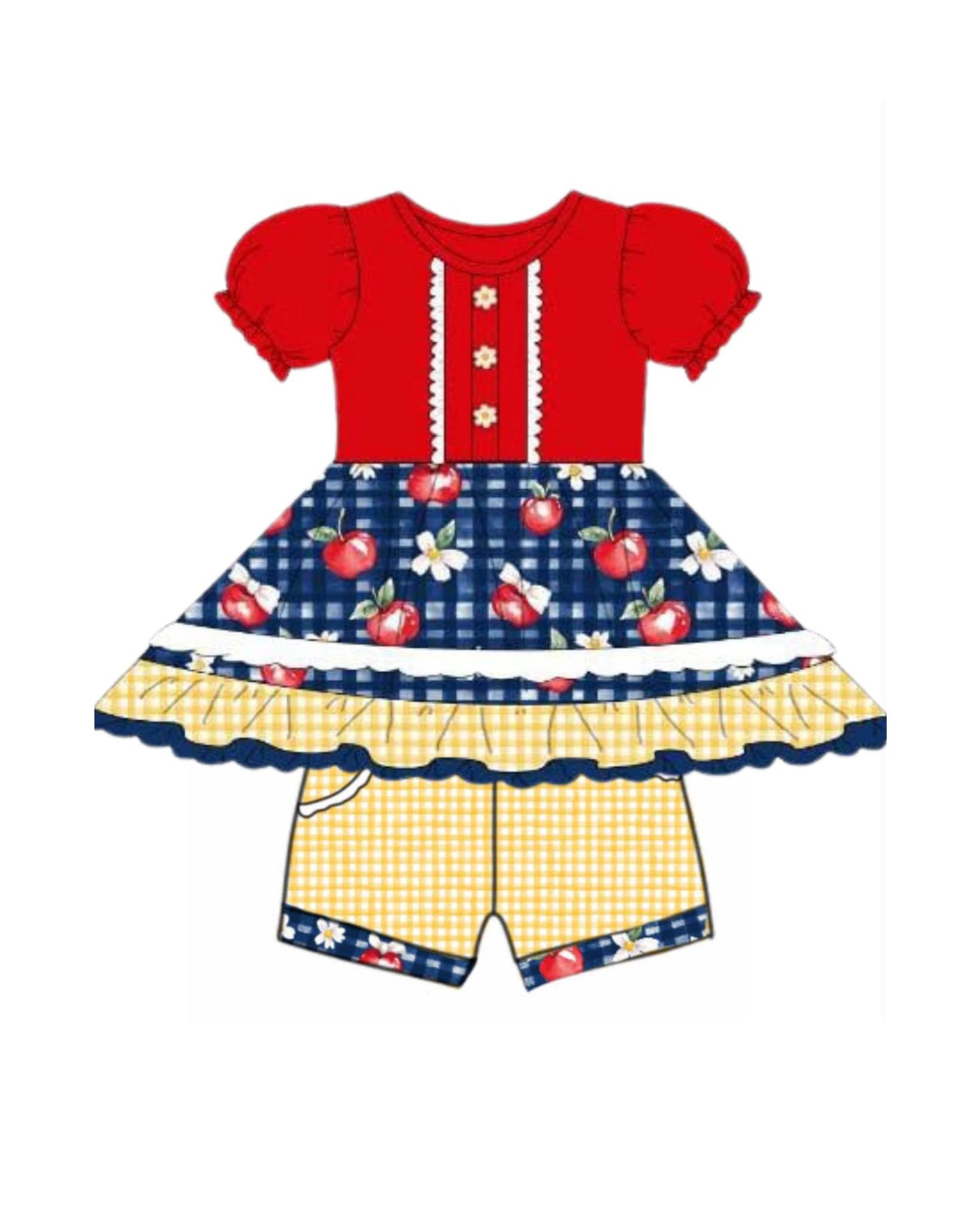 Baby Girls Bows Apples Tunic Pockets Shorts Back to School Clothes Sets Preorder