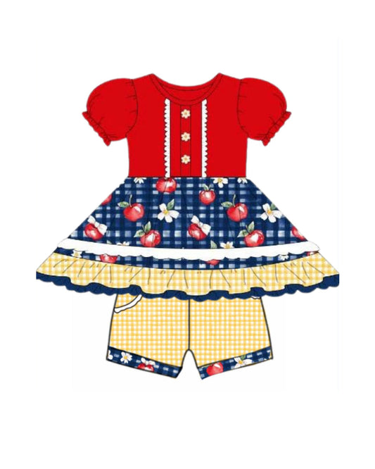 Baby Girls Bows Apples Tunic Pockets Shorts Back to School Clothes Sets Preorder