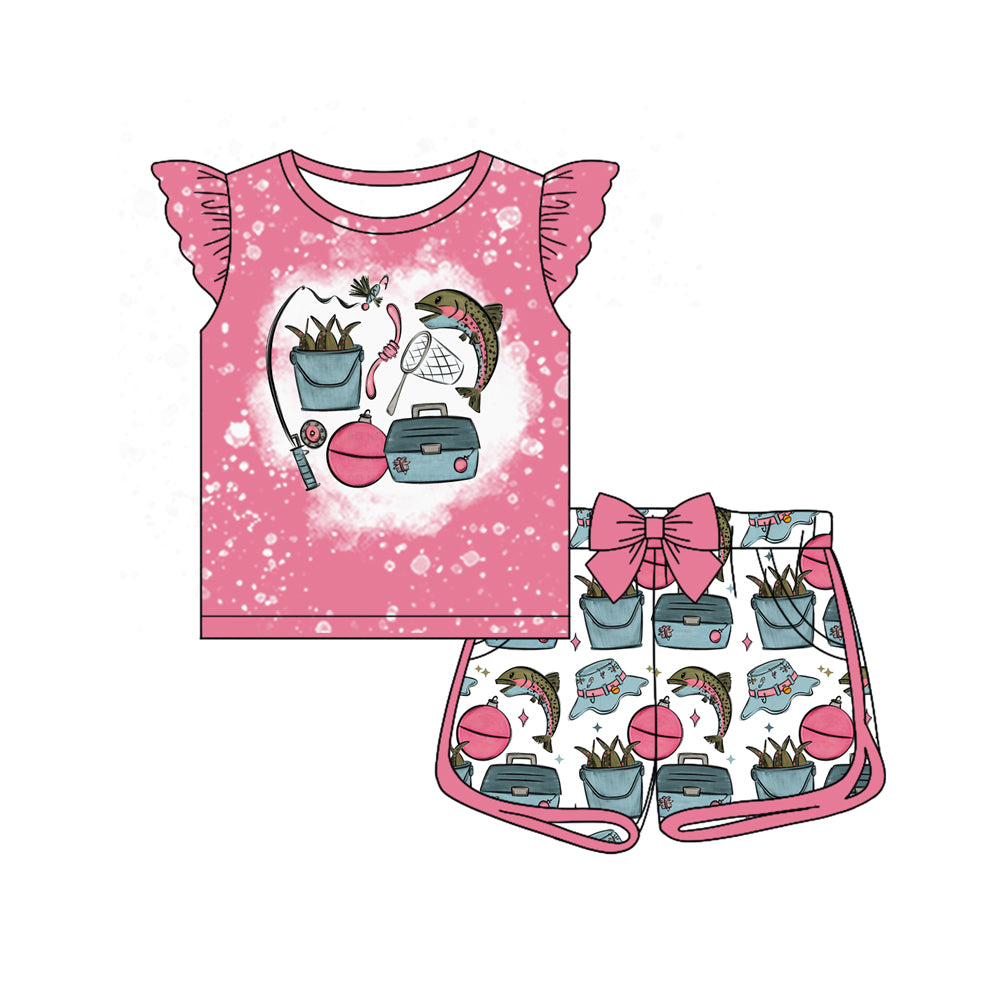 Baby Girls Flutter Sleeve Fishing Top Pockets Shorts Hunting Clothes Sets Preorder