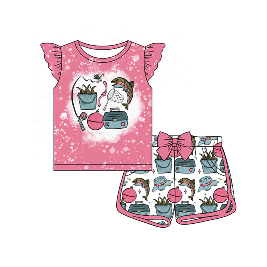 Baby Girls Flutter Sleeve Fishing Top Pockets Shorts Hunting Clothes Sets Preorder