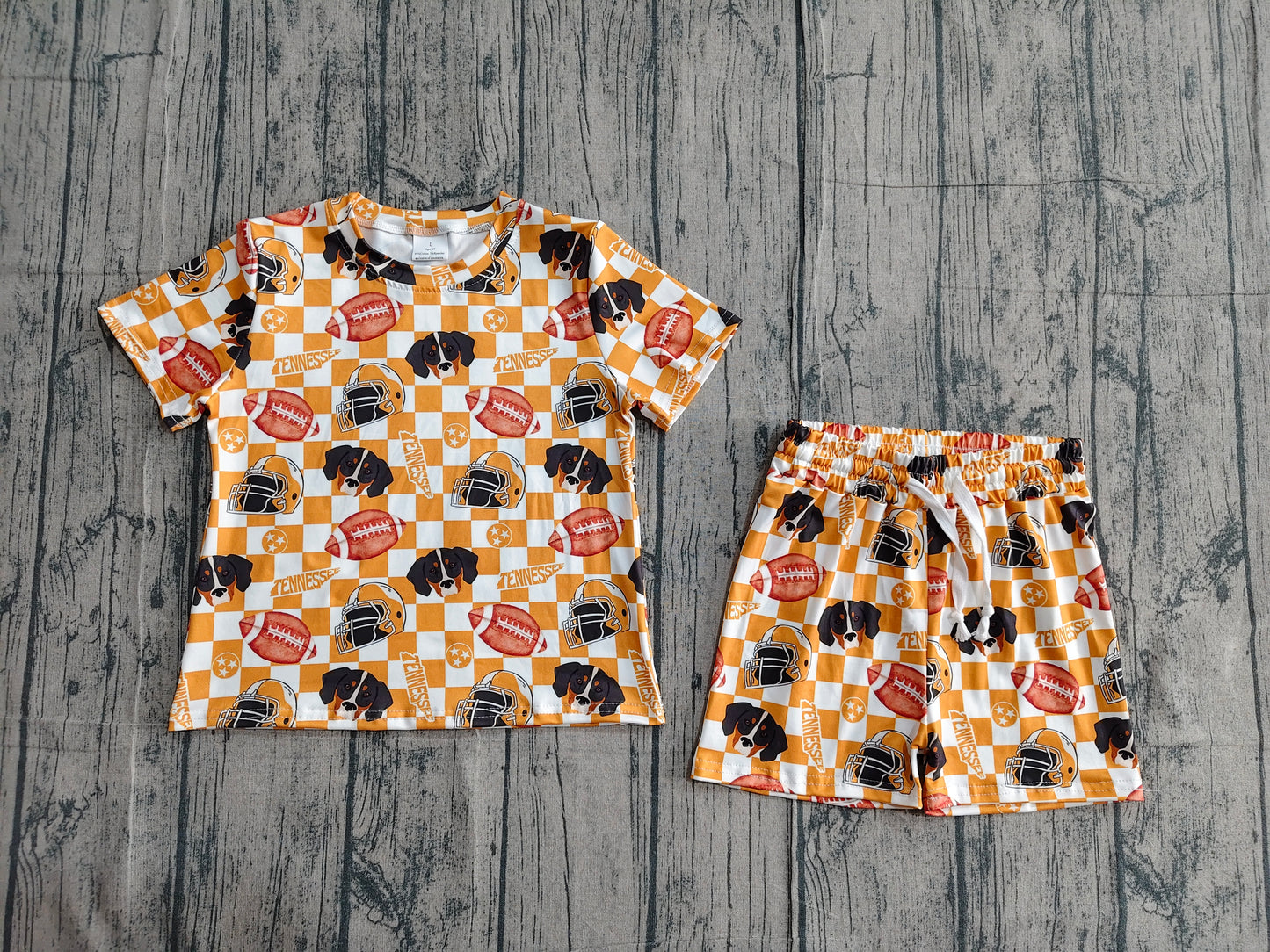 Baby Girls Orange Checked Football Tennessee Top Shorts Team Slouchy Sets