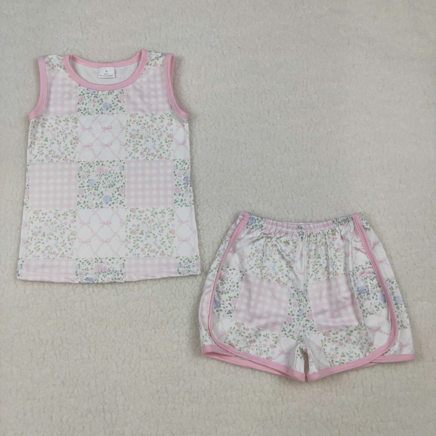 Baby Girls Pink Checked Flowers Top Shorts Clothes Sets