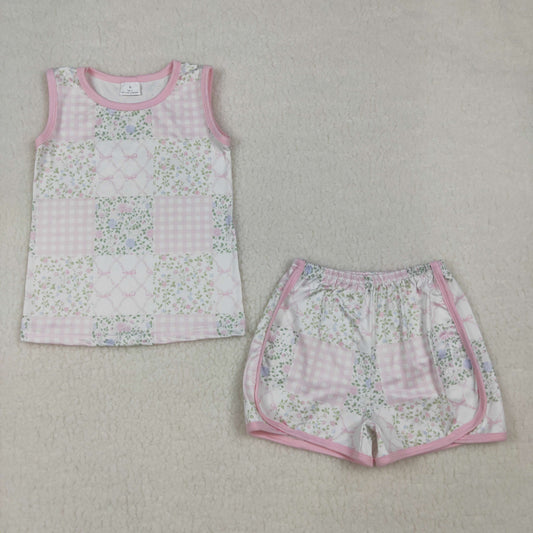 Baby Girls Pink Checked Flowers Top Shorts Clothes Sets