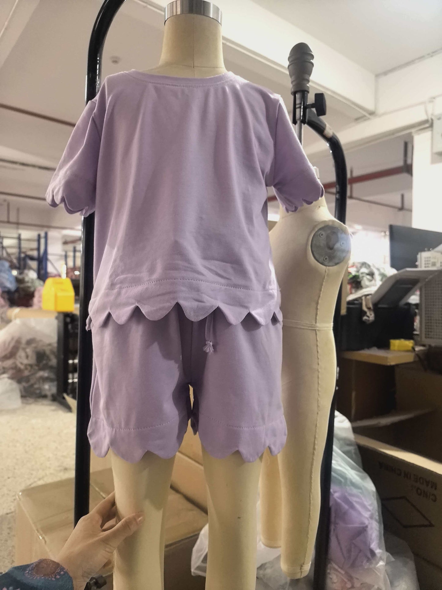 Baby Girls Short Sleeve Lavender Shirts Top Scallop Shorts Clothes Sets Preorder