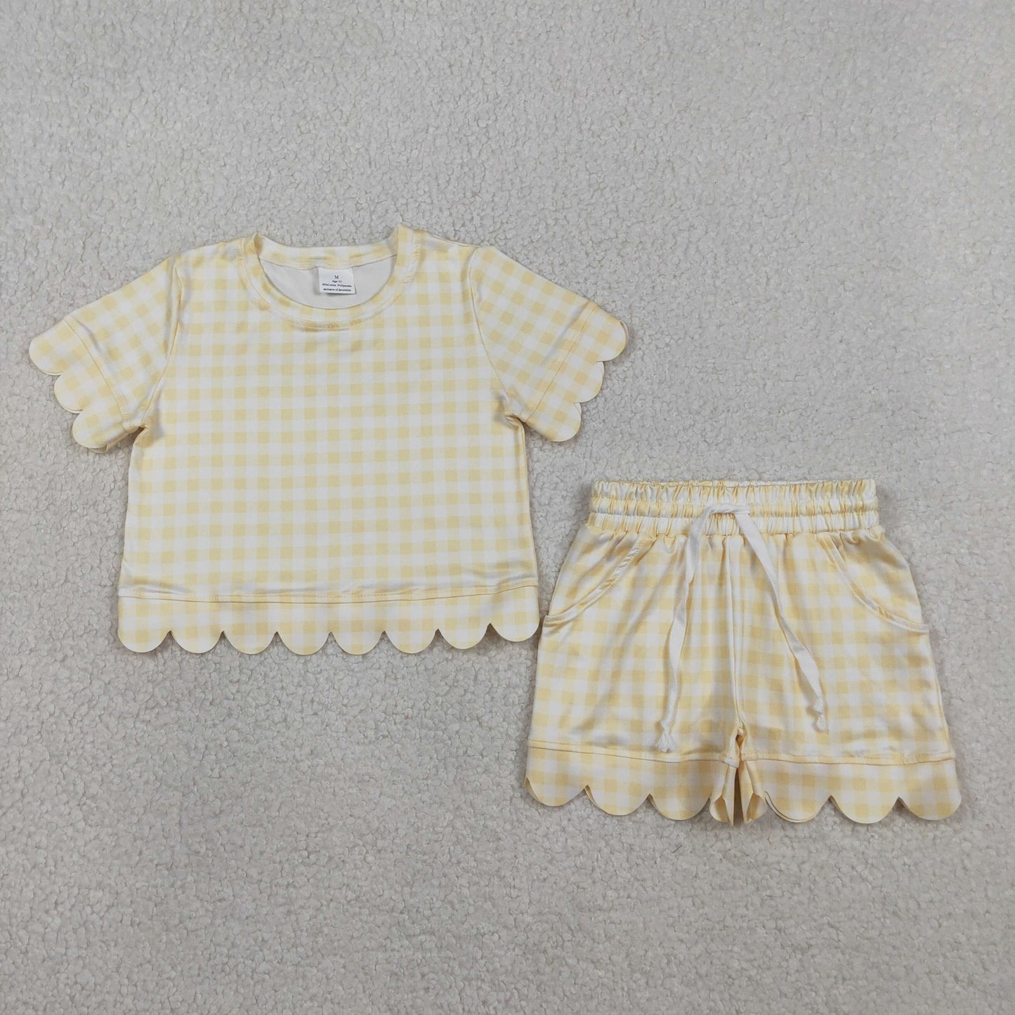 Sibling Baby Girls Colorful Checked Scallop Shirts Top Pockets Short Pajamas Clothes Sets