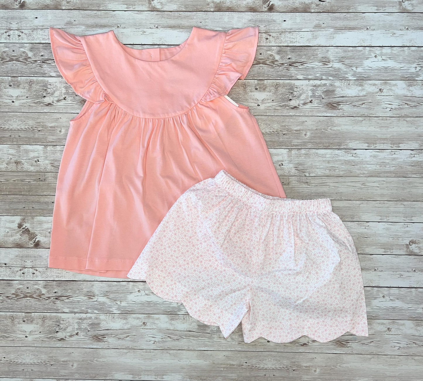 Baby Girls Peach Flutter Sleeve Tunic Flowers Shorts Clothes Sets Preorder
