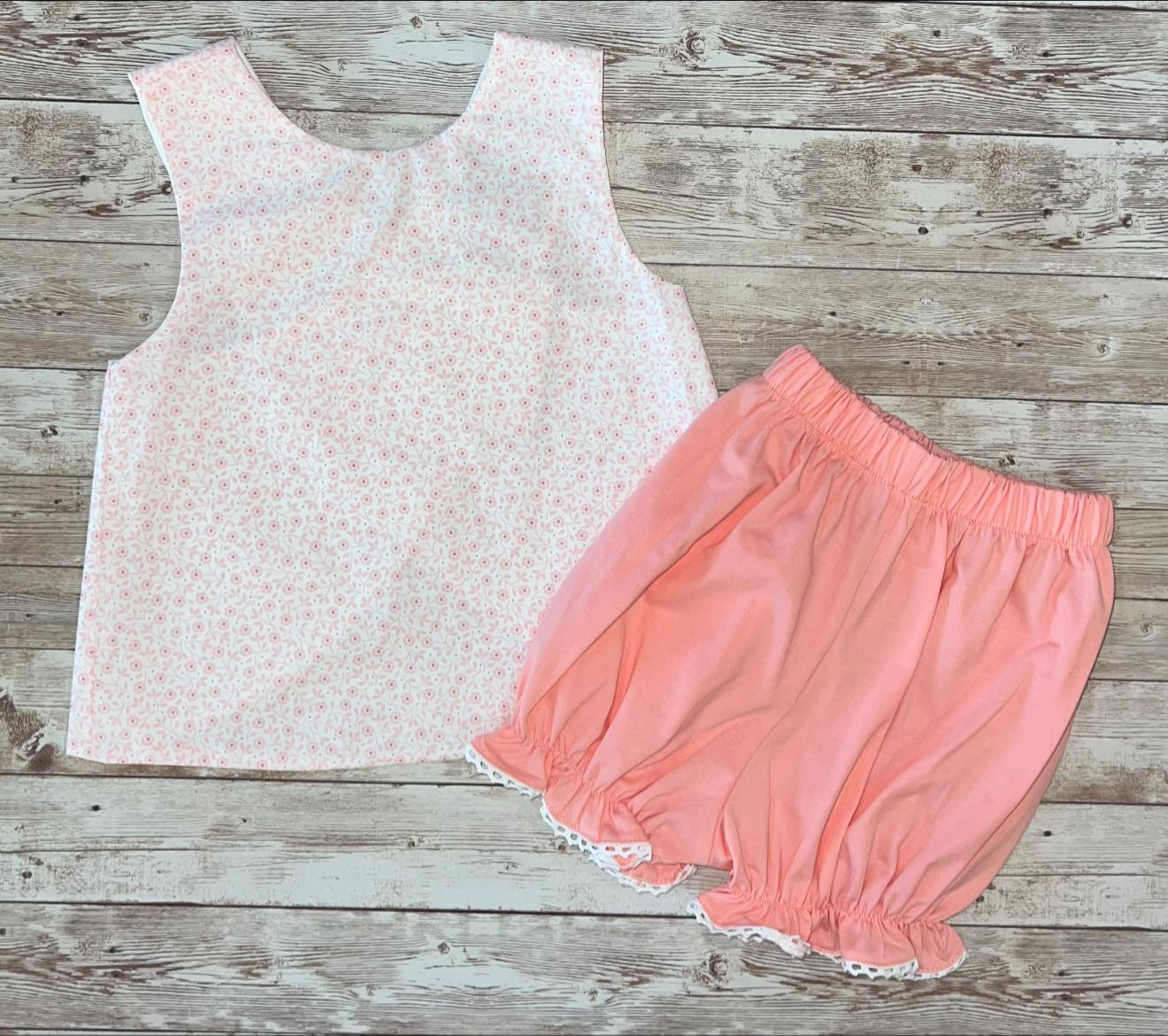 Baby Girls Sleeveless Flowers Tunic Peach Ruffle Shorts Clothes Sets Preorder