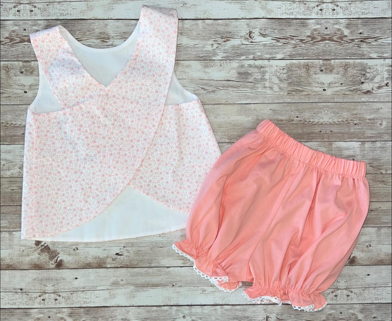 Baby Girls Sleeveless Flowers Tunic Peach Ruffle Shorts Clothes Sets Preorder