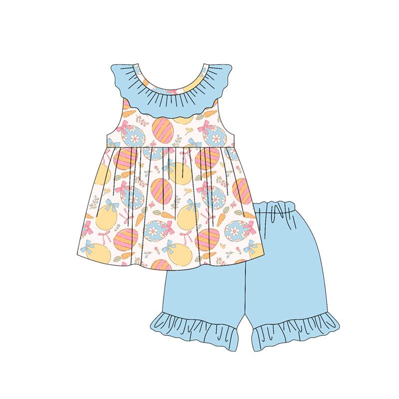 Baby Girls Colorful Flowers Eggs Tunic Ruffle Shorts Easter Clothes Sets Preorder