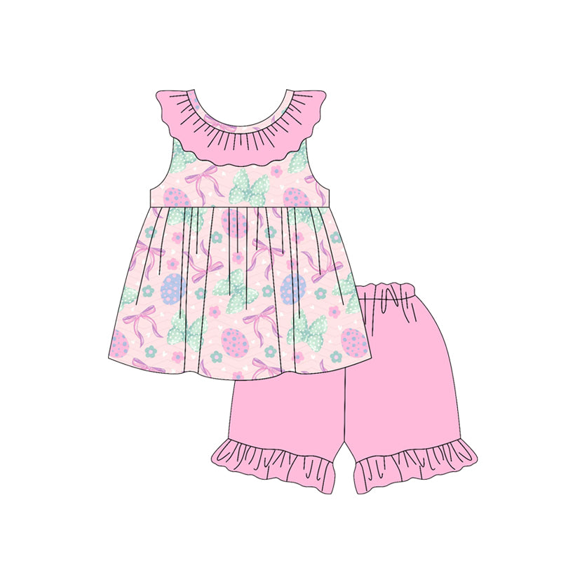 Baby Girls Colorful Bows Eggs Tunic Ruffle Shorts Easter Clothes Sets Preorder