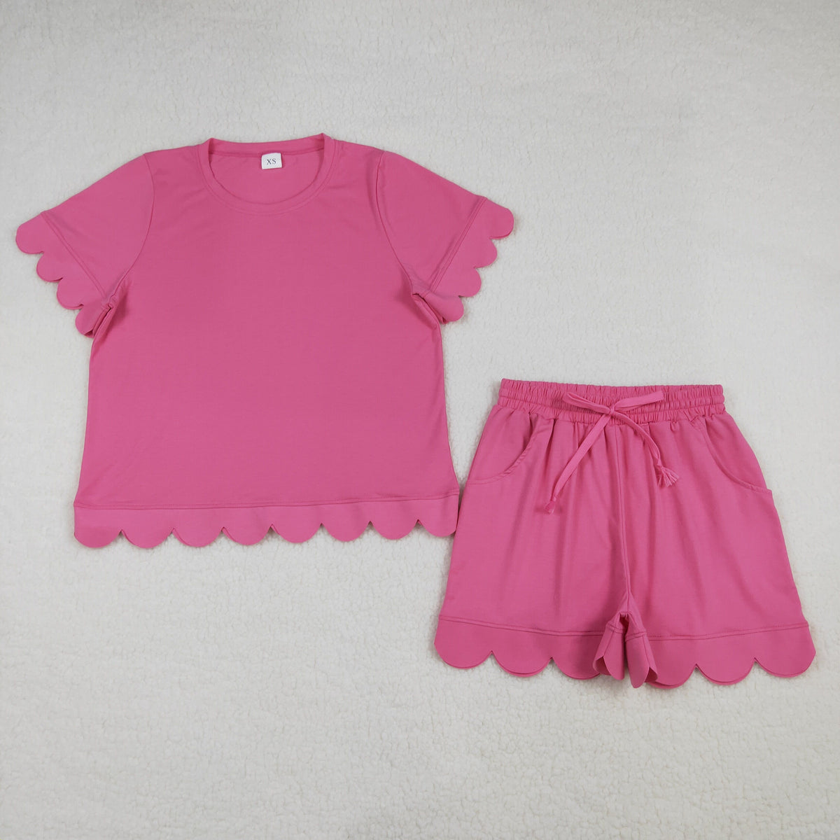 Mama and Me Girls Short Sleeve Shirt Top Pockets Short Scallop Clothes Sets