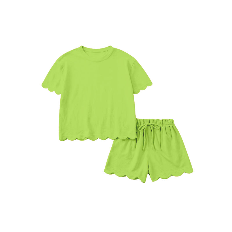 Adult Women Green Shorts Sleeve Shirts Top Short Scallop Clothes Sets Preorder