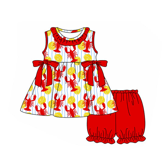 Baby Girls Crayfishes Lemons Collar Tunic Ruffle Shorts Clothes Sets Preorder