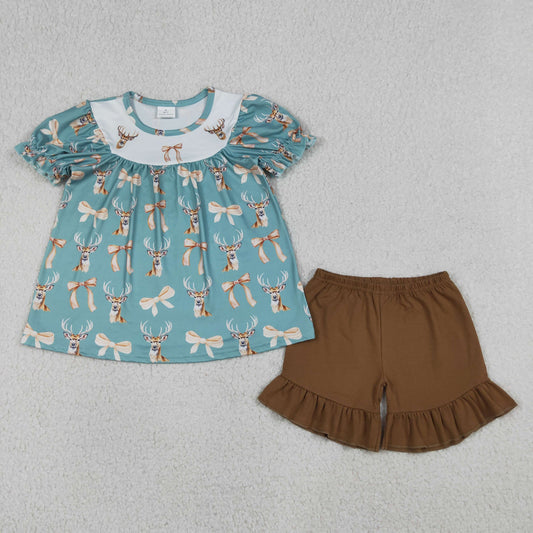 Baby Girls Bows Deer Ducks Tunic Ruffle Shorts Hunting Clothes Sets