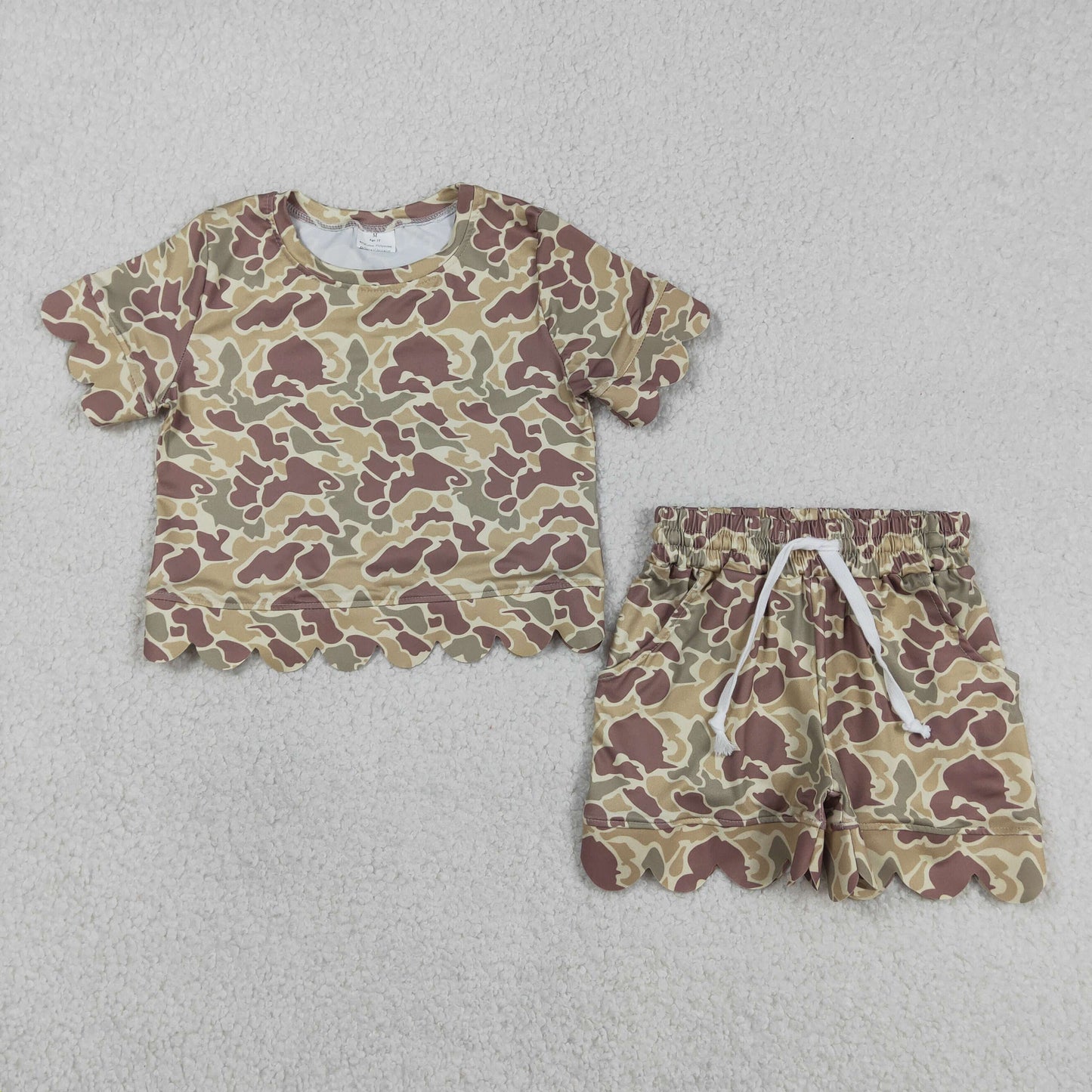 USA Shop Baby Girls Southern Khaki Camo Top Pockets Short Scallop Clothes Set
