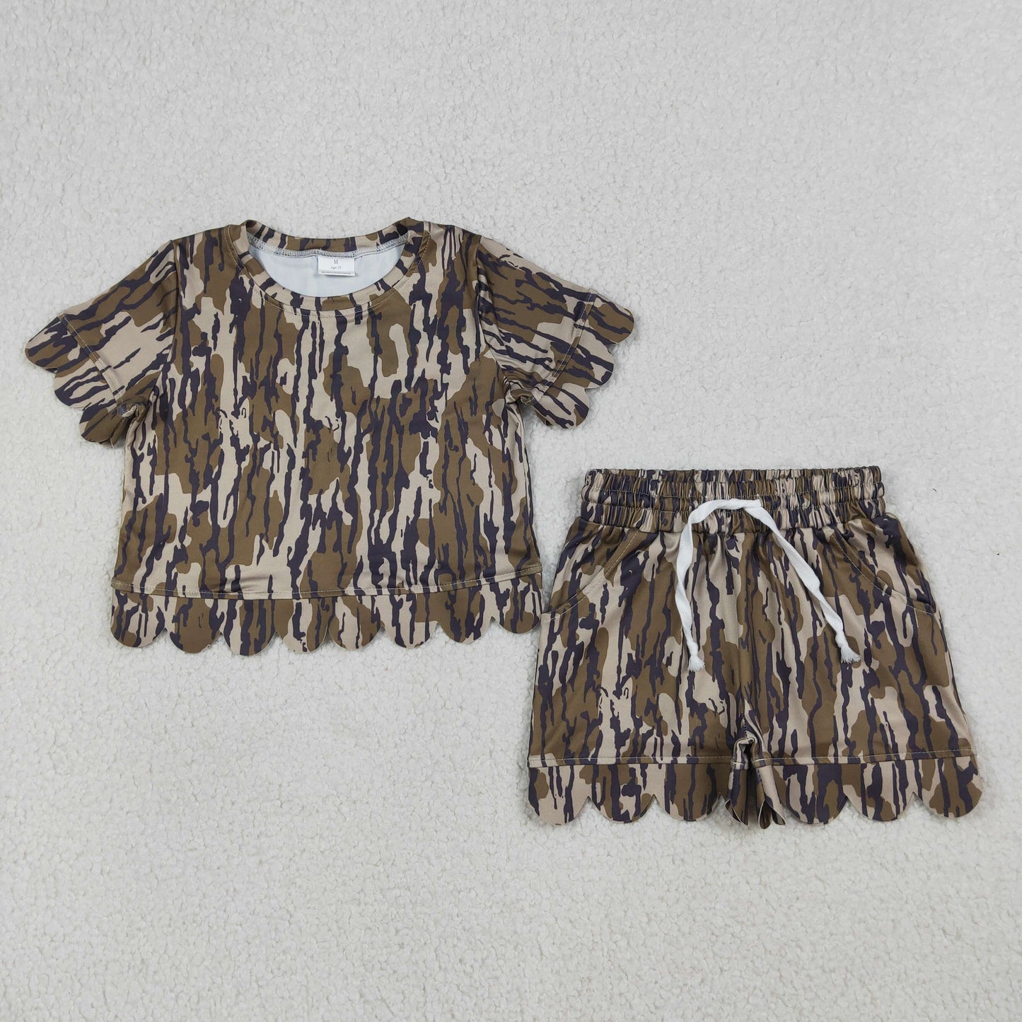 Sibling Baby Girls Short Sleeve Shirts Top Pockets Short Scallop Clothes Sets