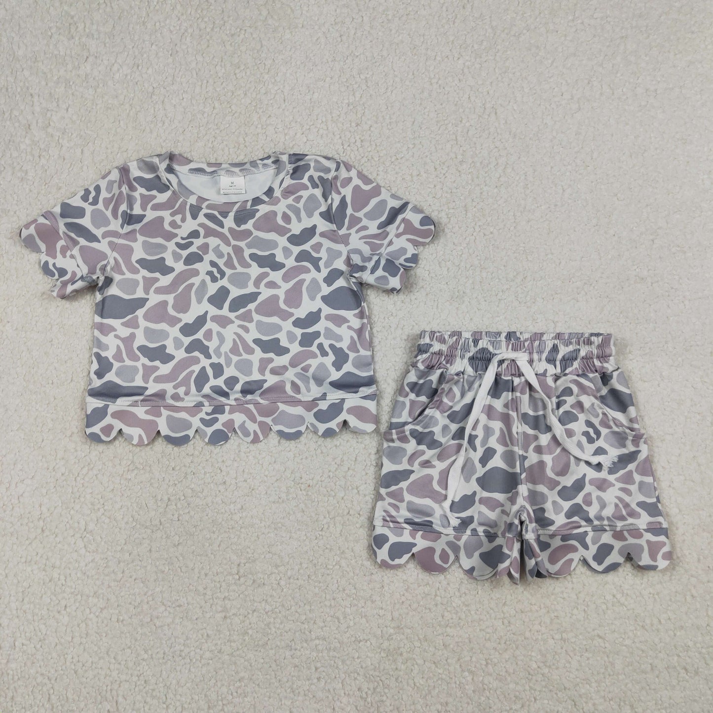 Sibling Baby Girls Short Sleeve Shirts Top Pockets Short Scallop Clothes Sets