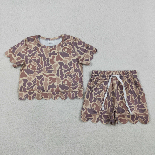 Baby Girls Southern Khaki Camo Top Pockets Shorts Scallop Clothes Sets
