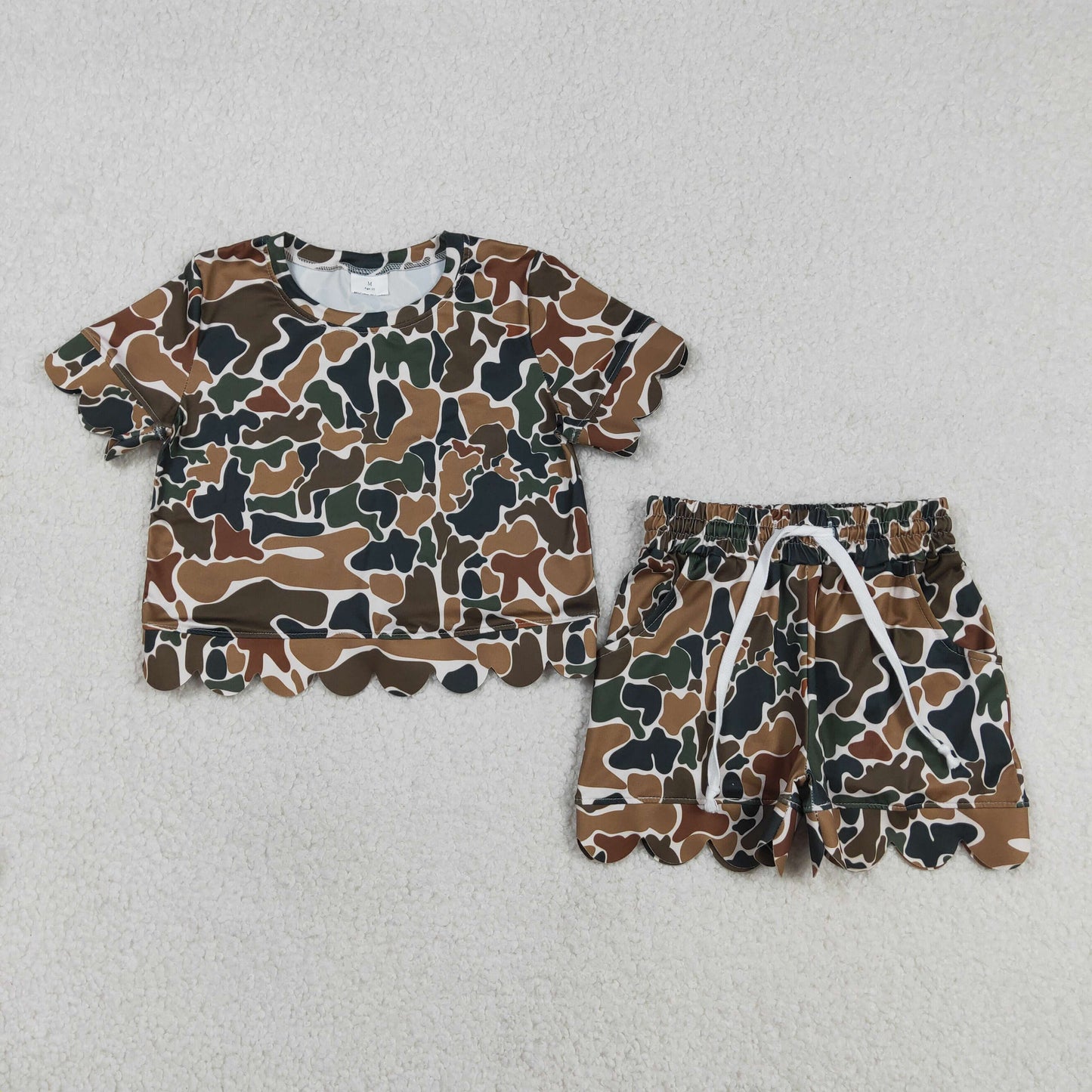 Sibling Baby Girls Short Sleeve Shirts Top Pockets Short Scallop Clothes Sets