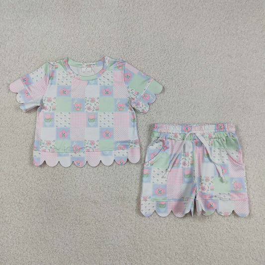 USA Shop Sibling Baby Girls Flowers Camo Top Pockets Shorts Scallop Clothes Sets