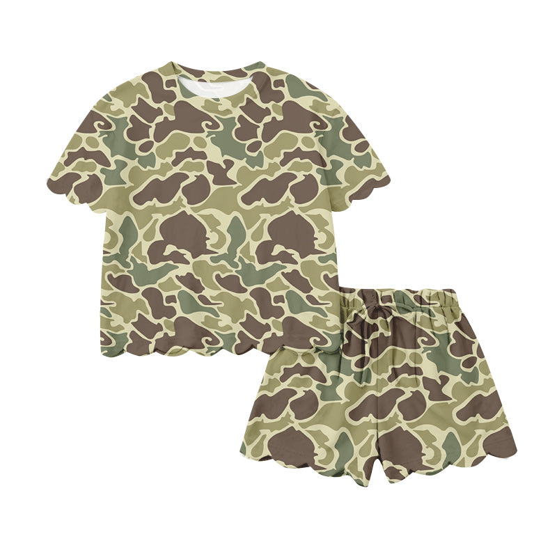 Adult Women Southern Green Camo Top Short Scallop Clothes Sets Preorder