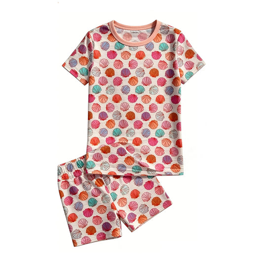 Baby Girls Colorful Shells Top Shorts Pajamas Sets Preorder