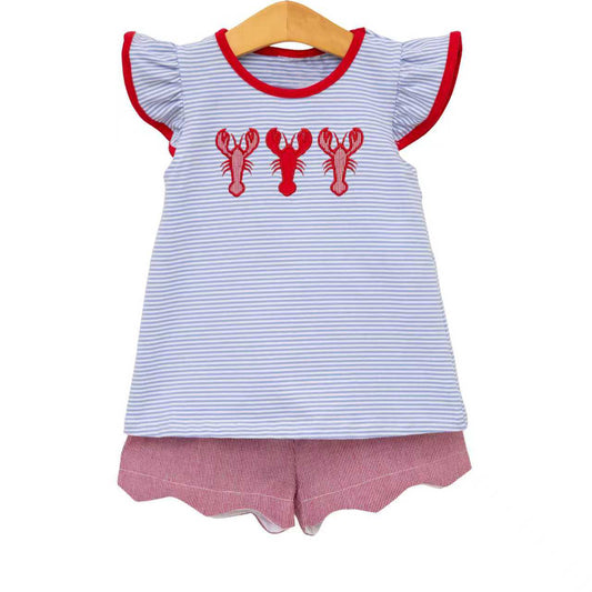 Baby Girls Stripe Crayfishes Tunic Scallop Shorts Clothes Sets Preorder