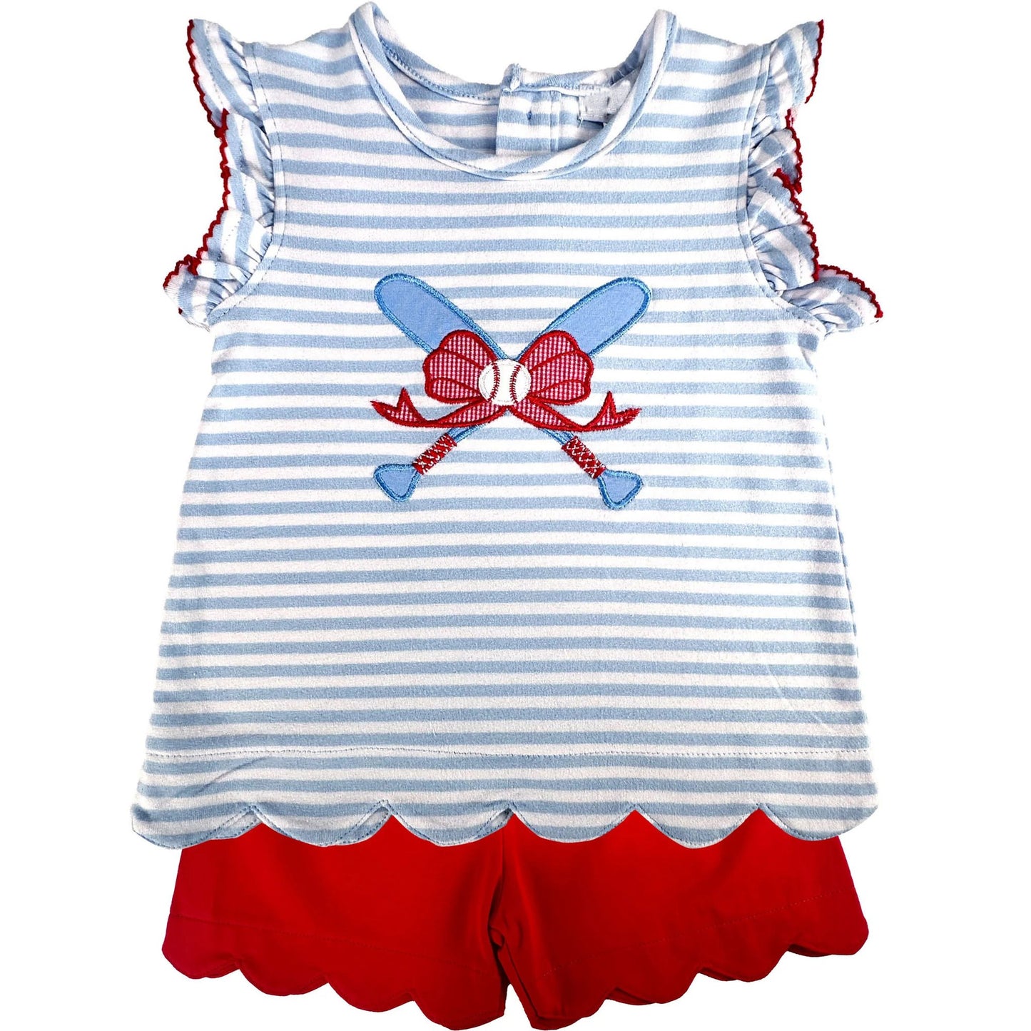 Baby Girls Stripe Baseballs Bows Tunic Scallop Shorts Team Clothes Sets Preorder